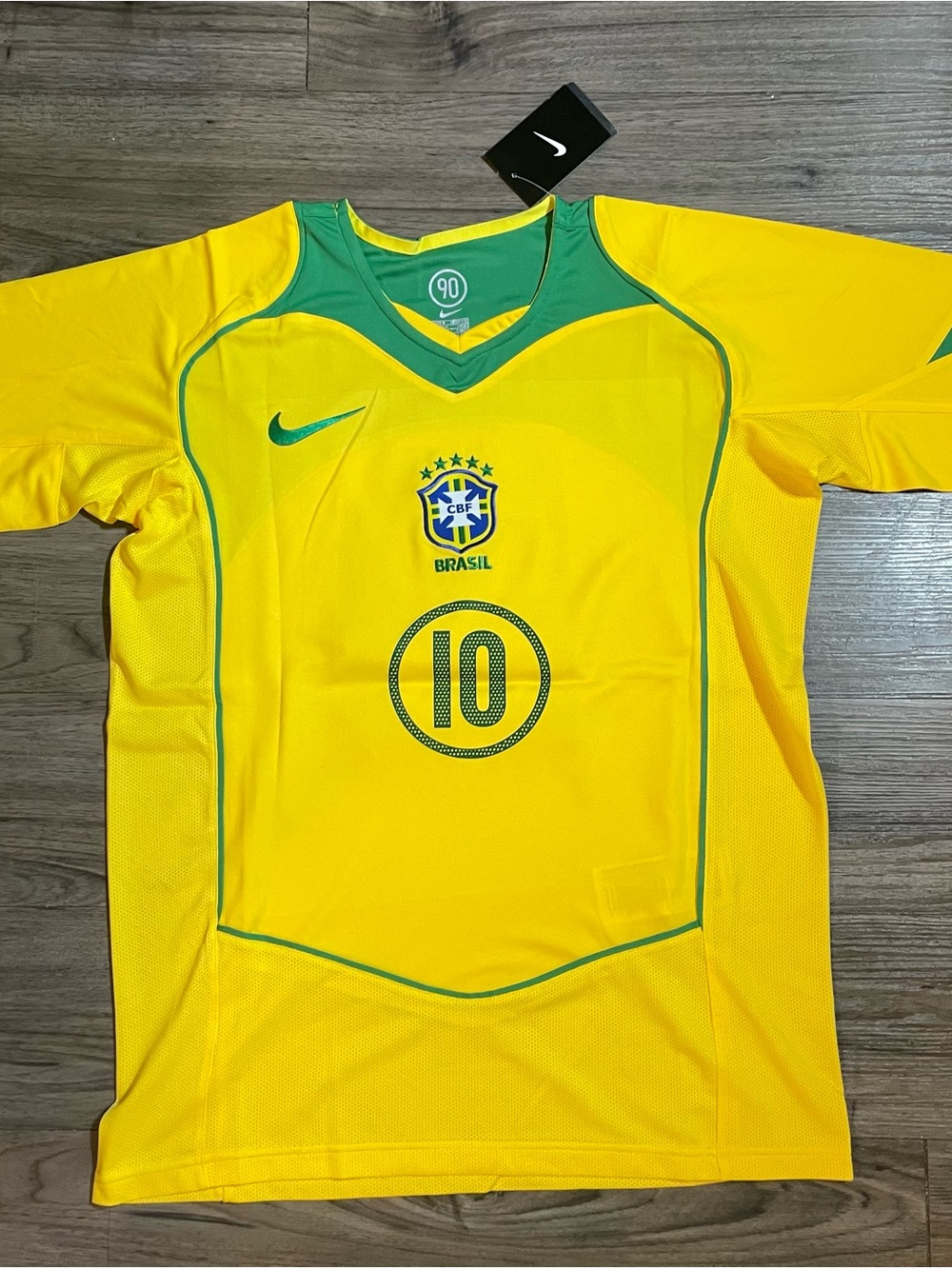 Nike Yellow Brazil #10 Soccer Jersey with Green Trim